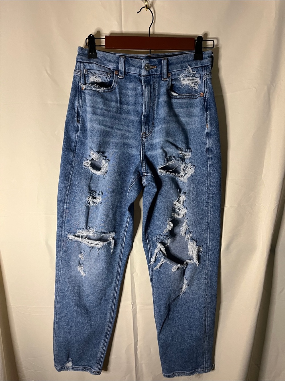 American Eagle Outfitters Ripped Relaxed-Fit Jeans - Faded Blue